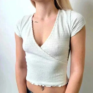 Paper Crane Shirred White Wrap Top - XS